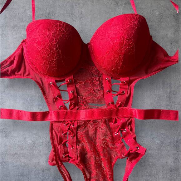 Body Rage Red Bodysuit Lace Up size Large - Picture 1 of 1